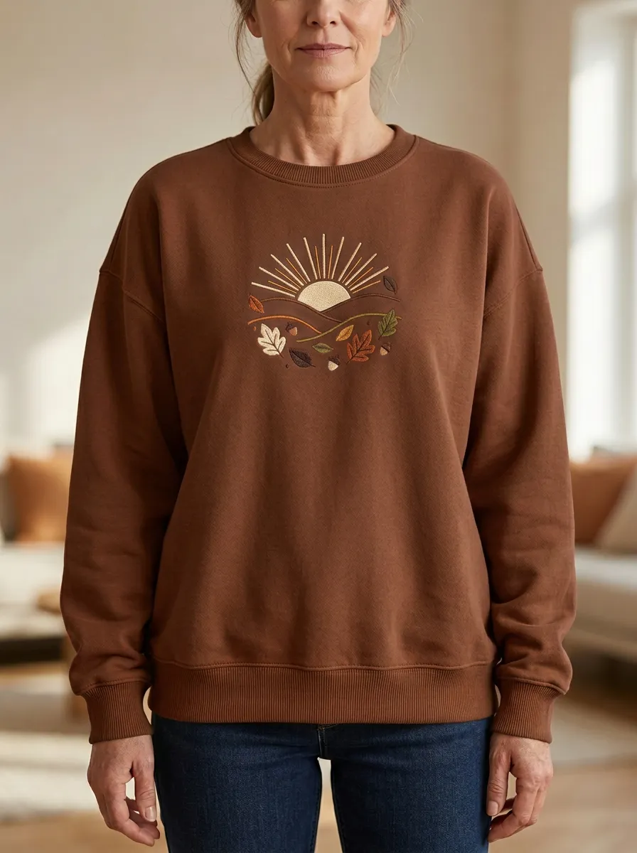 Sun  Acorns Embroidered Women's Graphic Sweatshirt