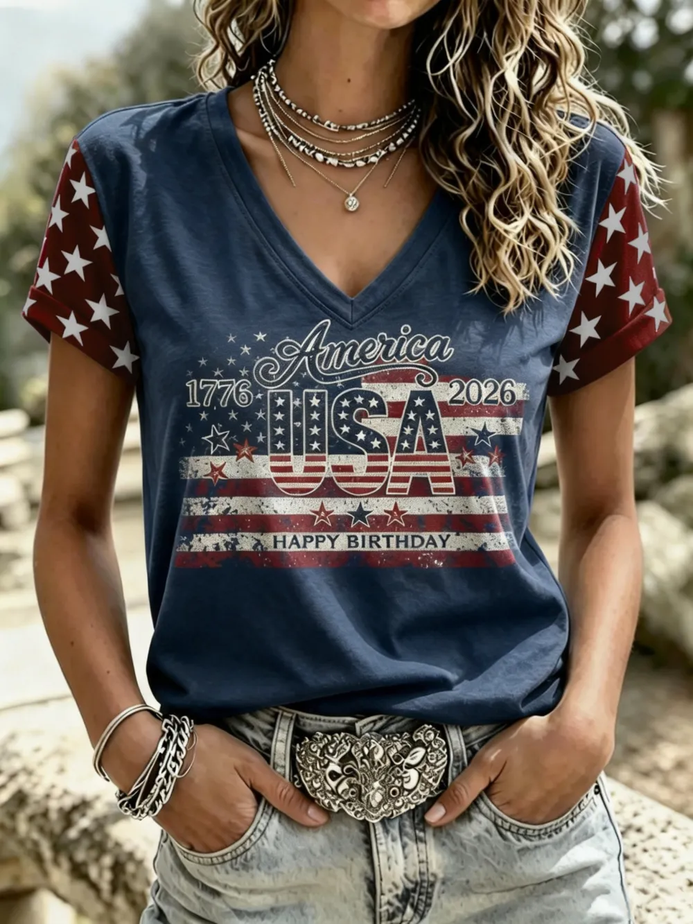 Women'S 250Th Anniversary Of The Founding Of The United States Casual Printed Short-Sleeve T-Shirt