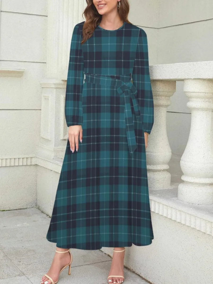 Belted Plaid Maxi Dress