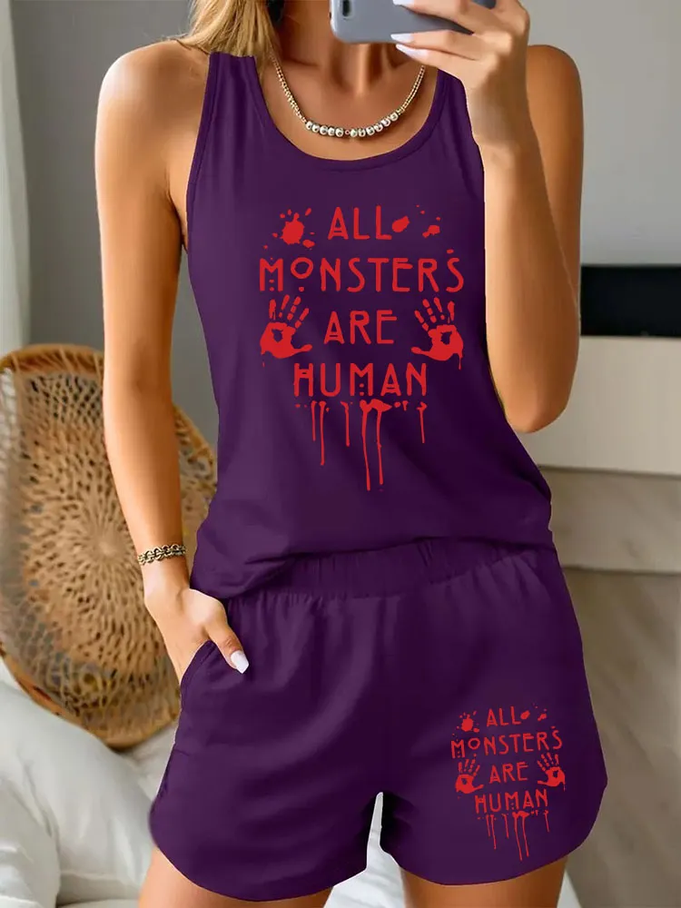 Women'S ALL MONSTERS ARE MUMAN Halloween Simple Comfortable Vest Set