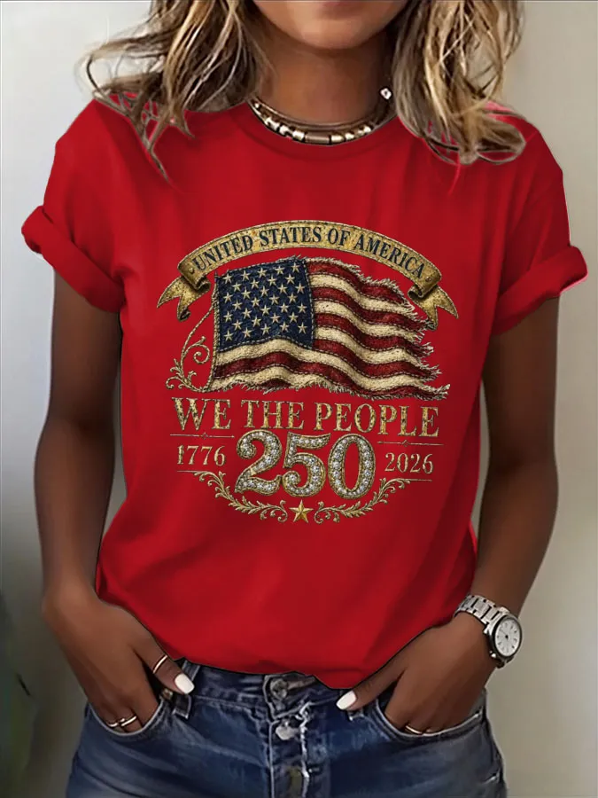 Women's USA 250th Anniversary Printed Round Neck T-shirt