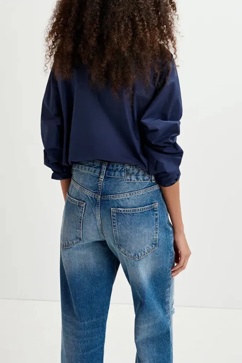 Floral Patterned Long Sleeve Navy Shirts