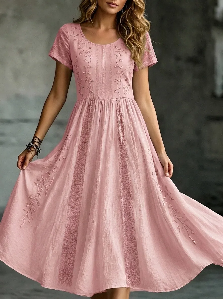 Women's Breast Cancer Awareness Floral Embroidered Printed Dress