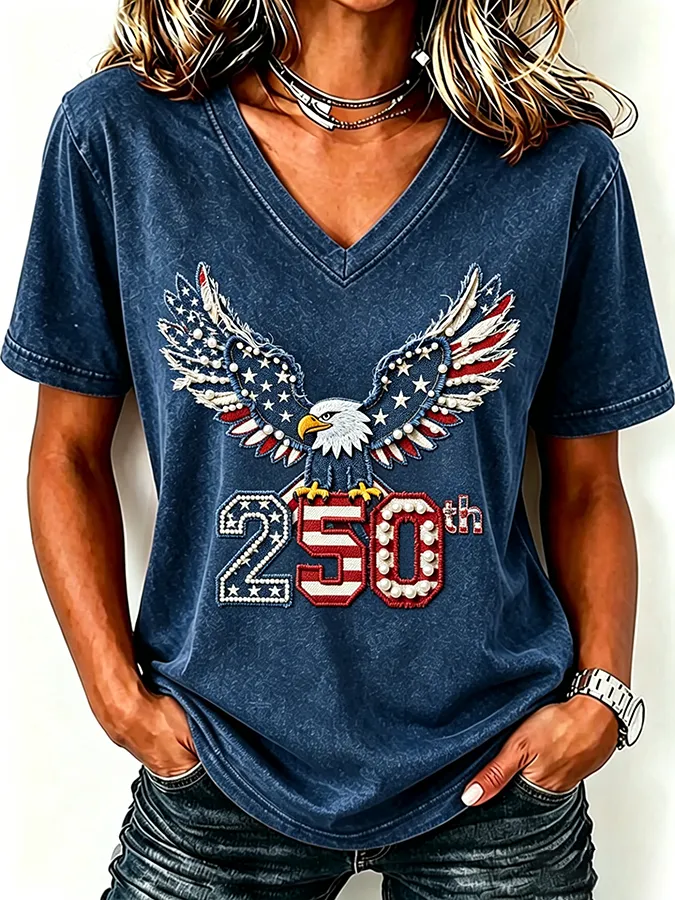 Women'S Anniversary Flag Printed Casual T-Shirt