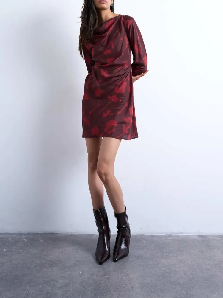 Floral Boat Neck Mini Dress