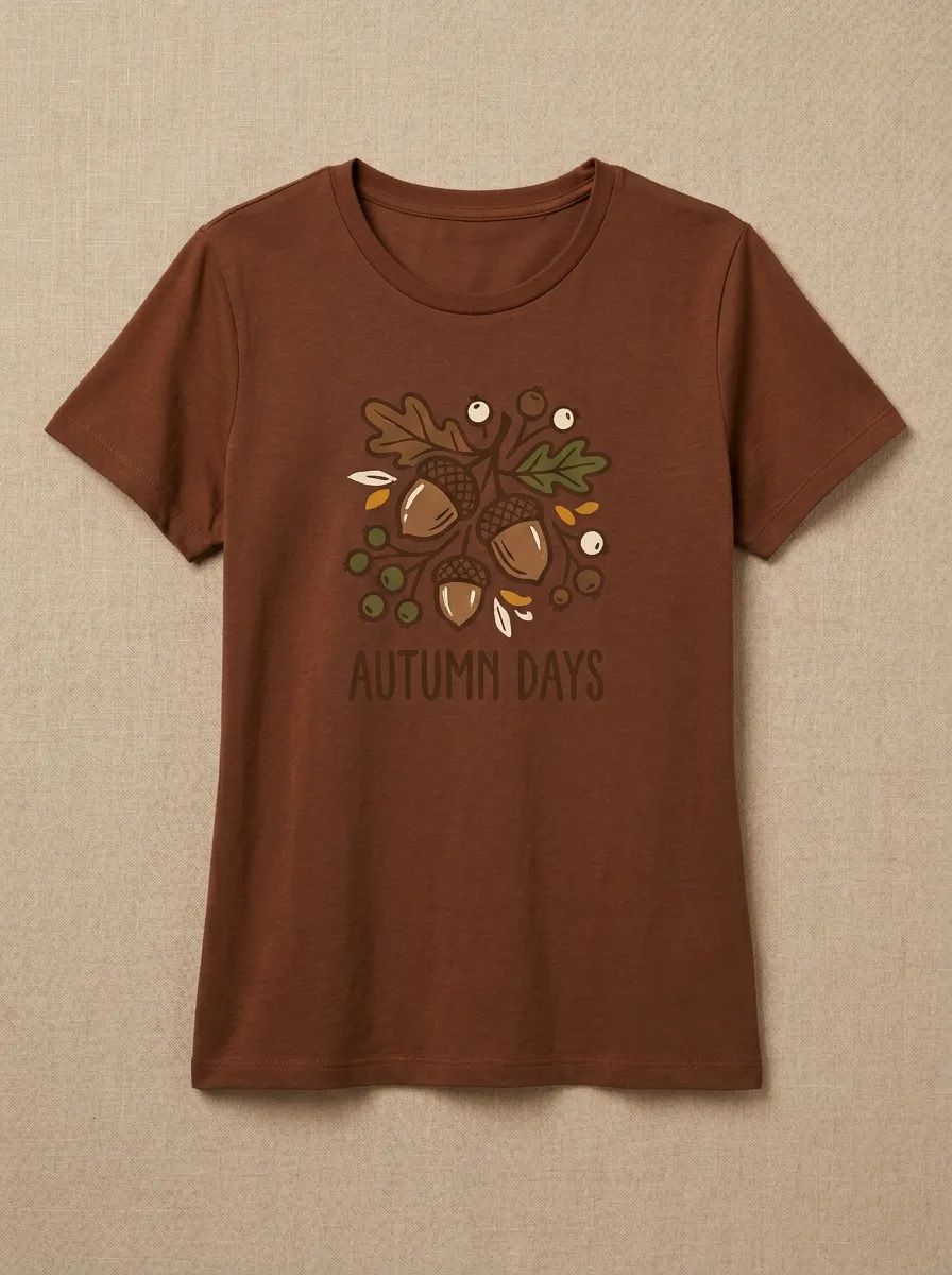 Acorn Leaves Printed Women's Graphic T-Shirt