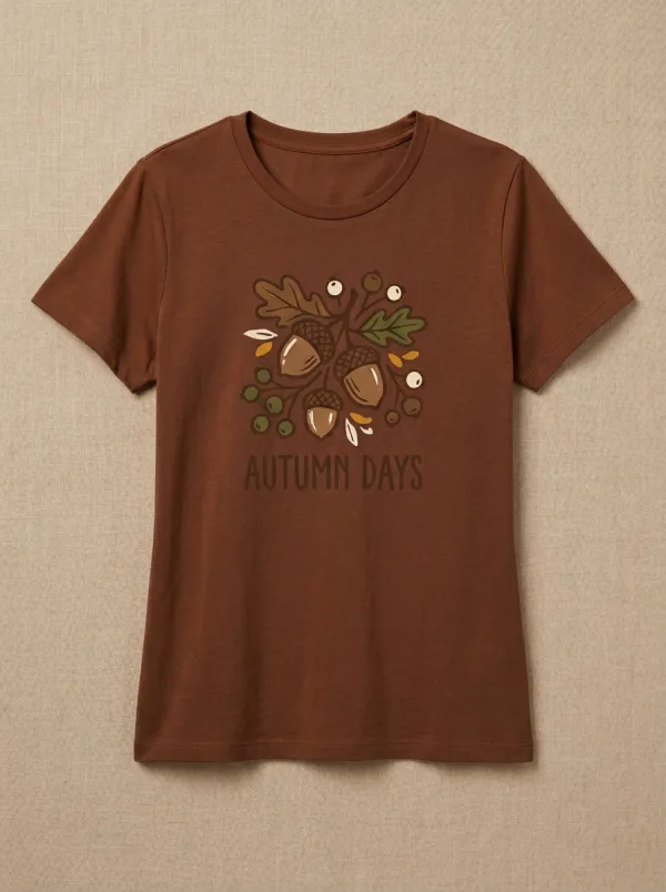 Acorn Leaves Printed Women's Graphic T-Shirt