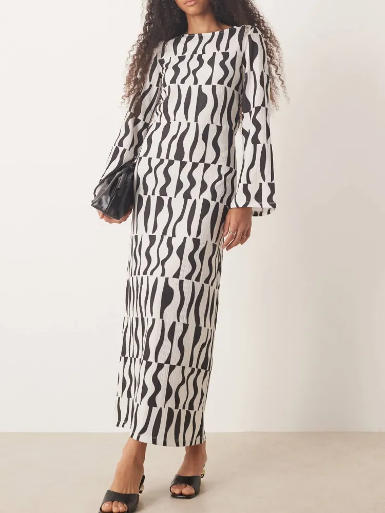 Abstract Print Round Neck Dress