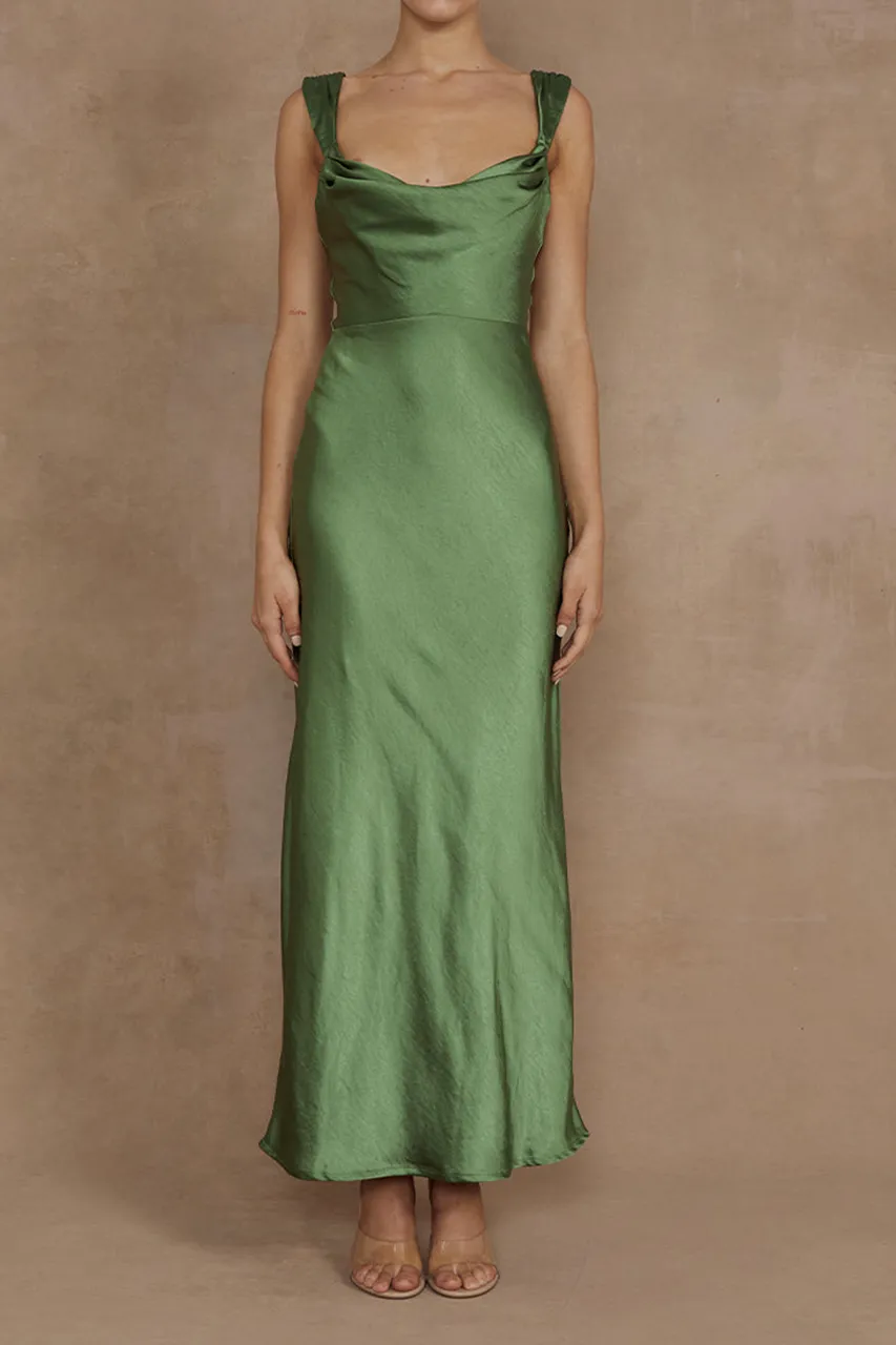 Satin Cowl Neck Midi Dress