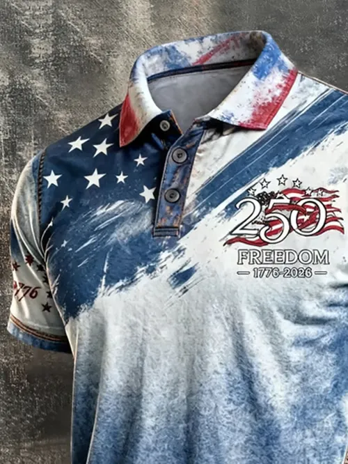 Men'S America Flag Print Casual Polo Shirt