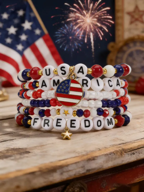 Red, White, and Blue Flag Beaded Bracelet