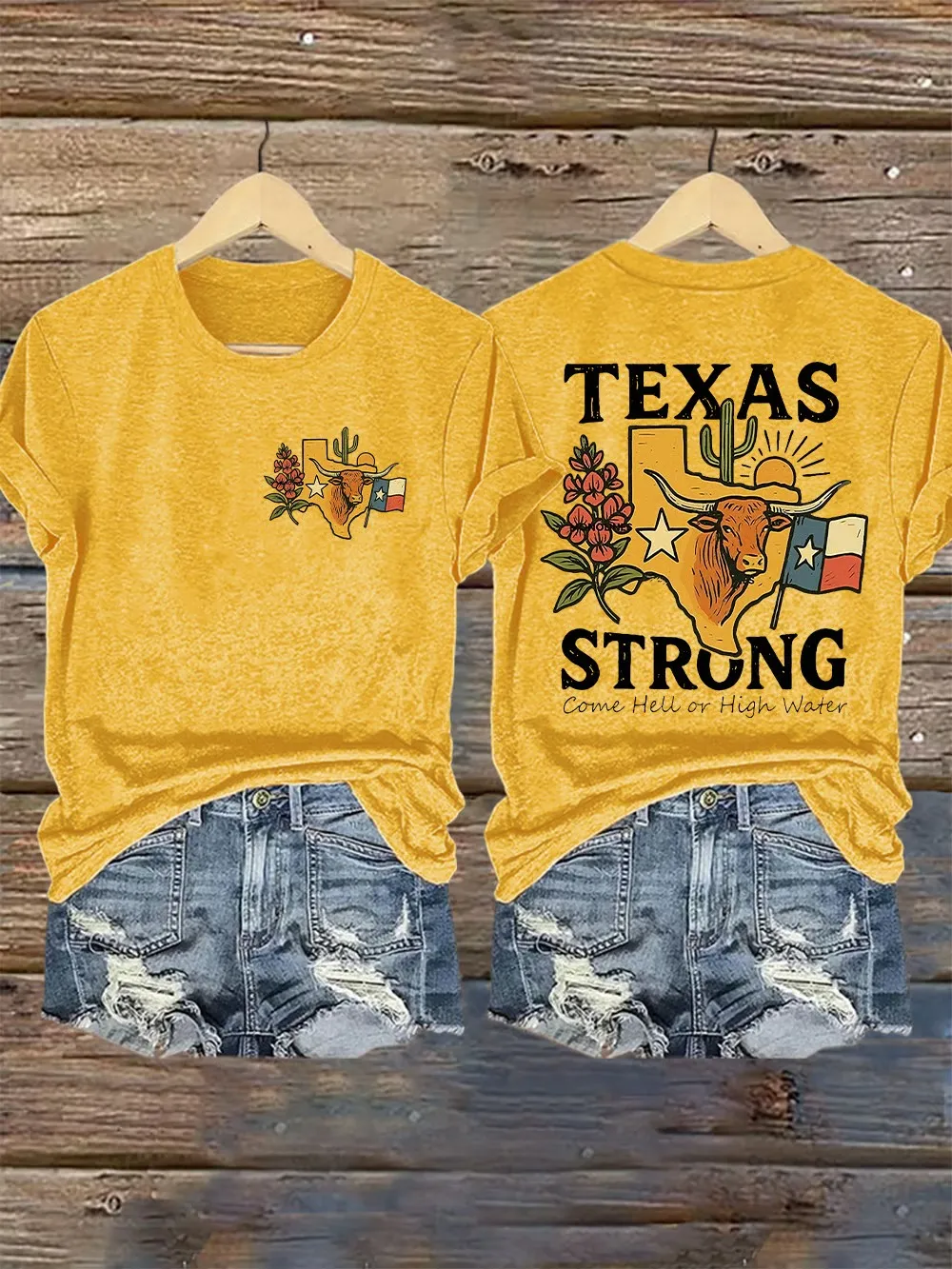 Women's Retro Texas Strong Letter Print T-Shirt