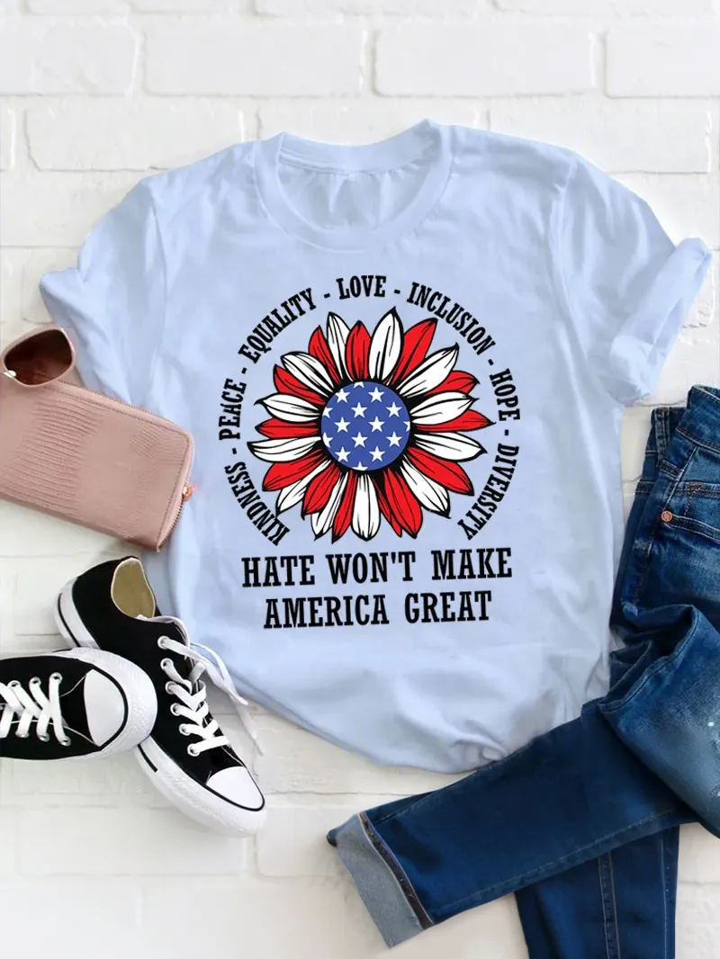 Kindness Peace Love Hate Won't Make America Great Teacher T-Shirt