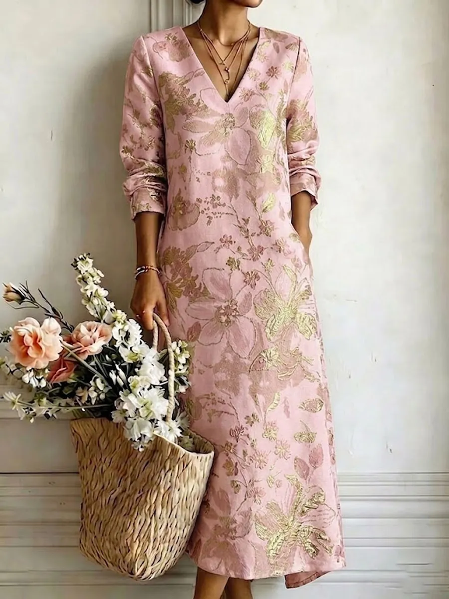 Women'S Cotton And Linen Casual Printed Dress