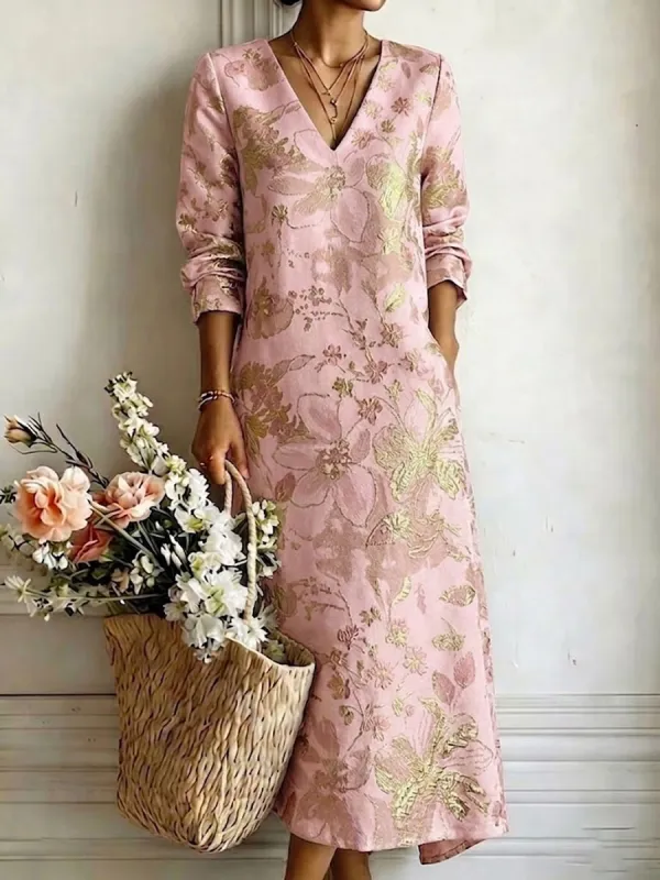 Women'S Cotton And Linen Casual Printed Dress