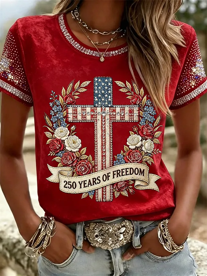 American 250th Anniversary Rhinestone Design Women's T-Shirt