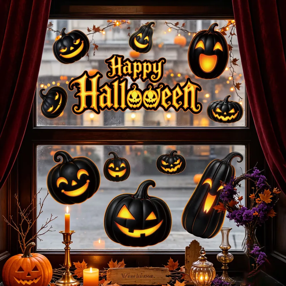 2Pcs Halloween Spooky Pumpkin Static Window Stickers Party Supplies