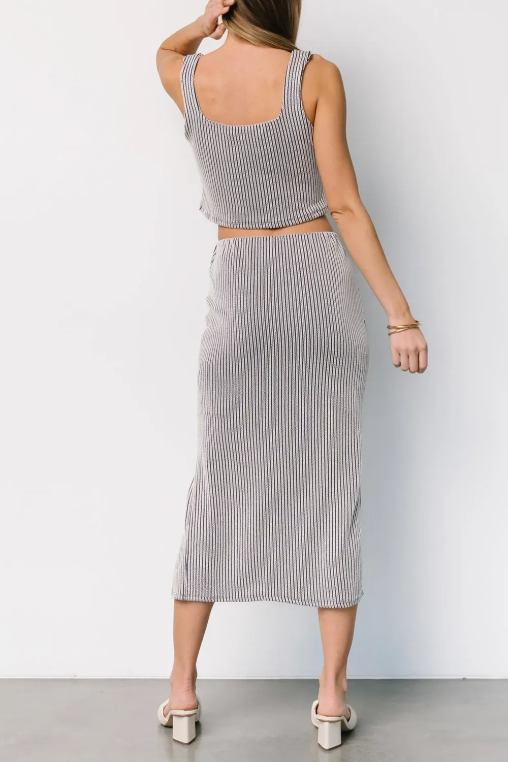 Classic Temperament Stripes Slit Skirt