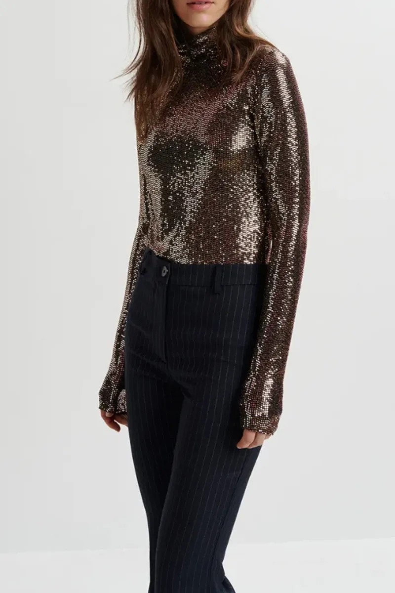 Metallic Textured Long Sleeve Tops