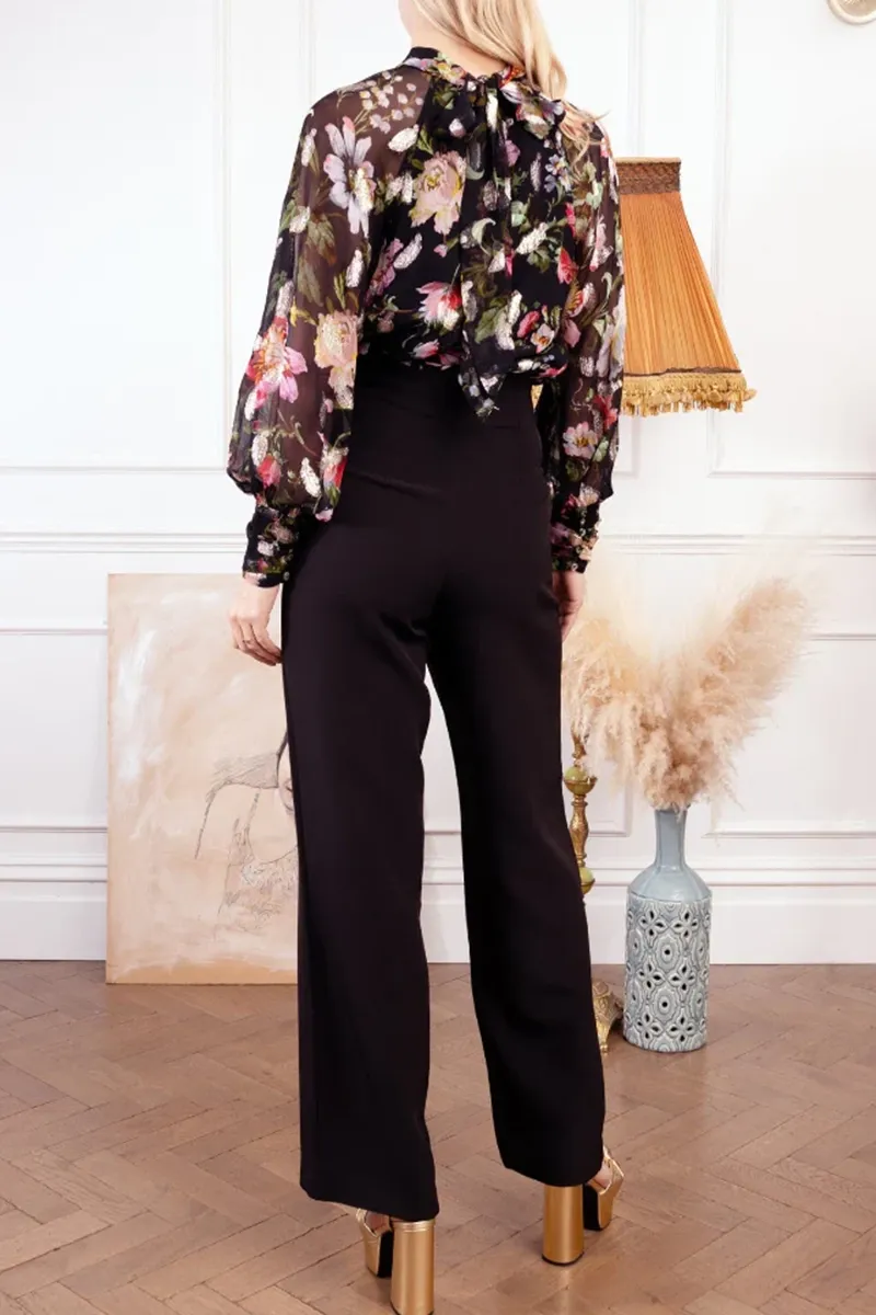 Floral Printed Sheer Deep V Neck Shirts