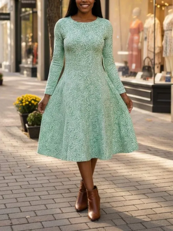 Long Sleeve Floral Printed Dress