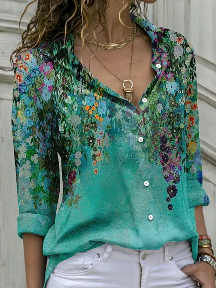 Artistic Floral Gradient Shirt