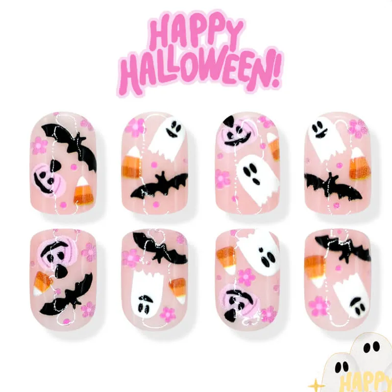Nailhour 24Pcs Halloween Short Squoval Spider Motif Press On Nails