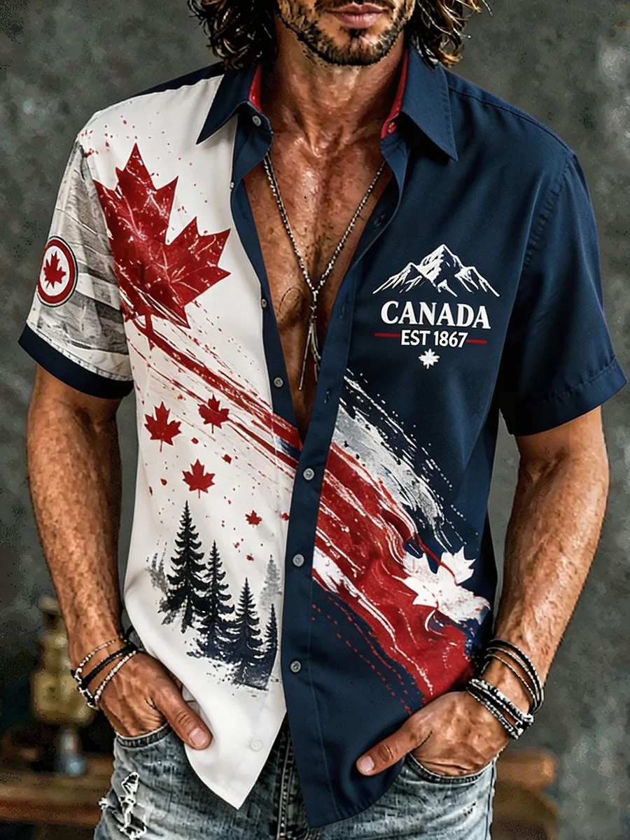 Men's Canada EST 1867 Split Color Button-Down Shirt
