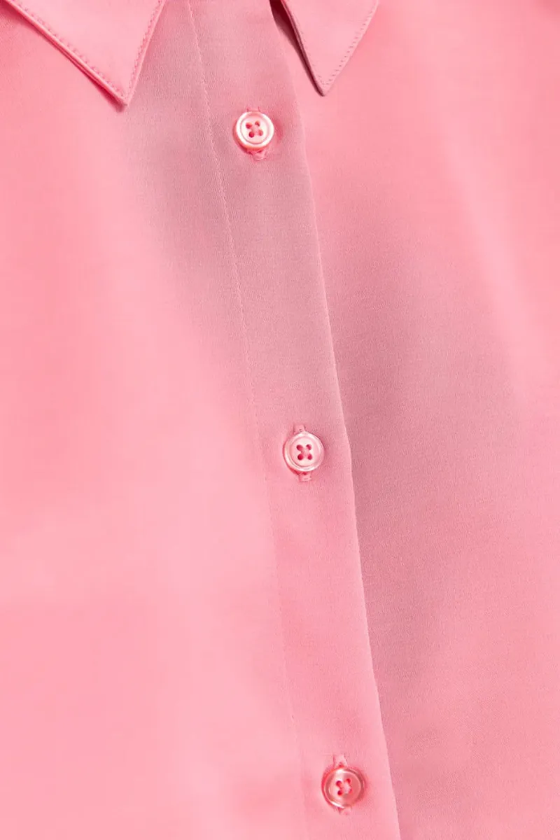Pink Belted Waist Satin Shirts