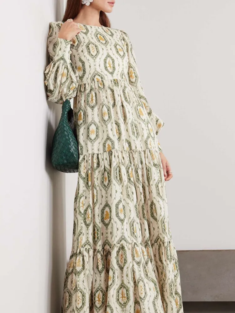 Tiered Printed Long Sleeve Dress