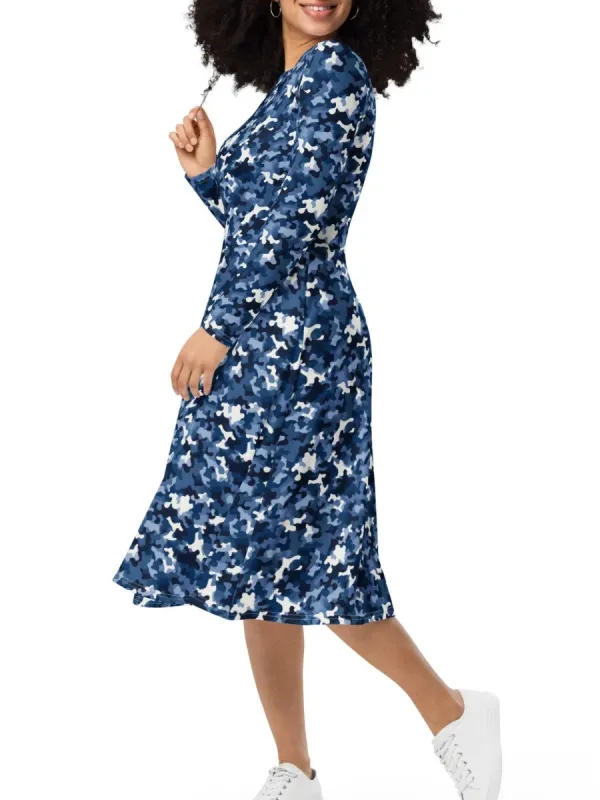 Camouflage Print Dress with Pockets