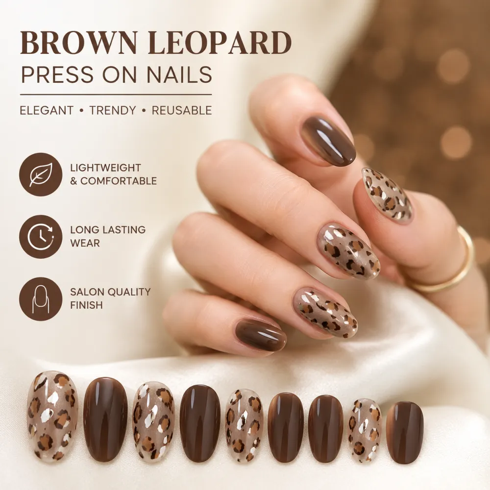 Nailhour 30Pcs Cat Eye Brown Medium Almond Press On Nails