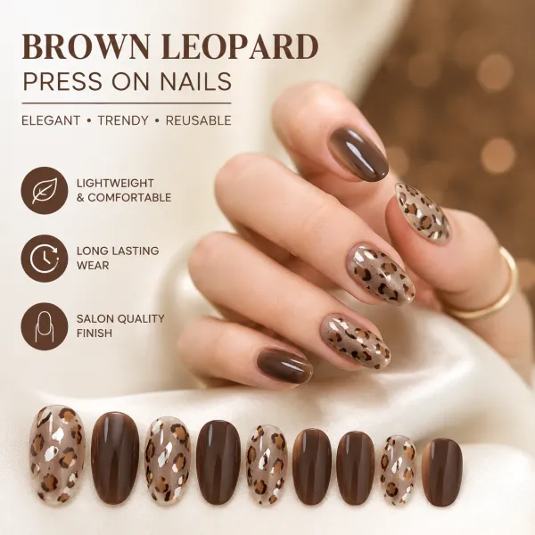 Nailhour 30Pcs Cat Eye Brown Medium Almond Press On Nails