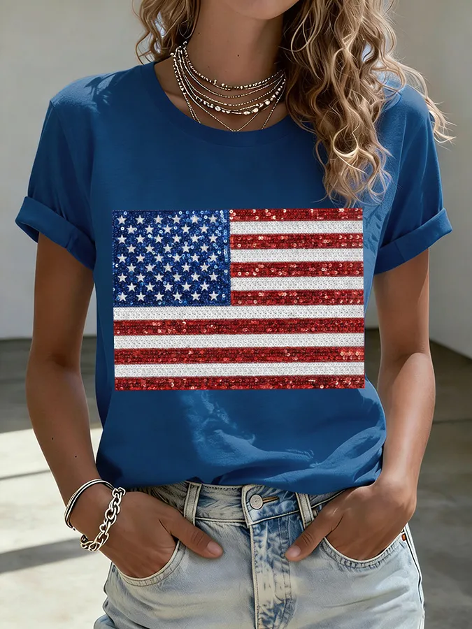 Women'S  Anniversary Flag Printed Casual T-Shirt