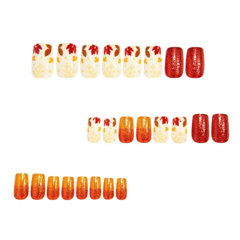 Nailhour 24Pcs Autumn Glitter Short Square Press On Nails