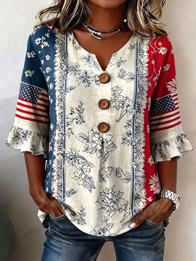 Women's Casual American 250th Anniversary Print Top