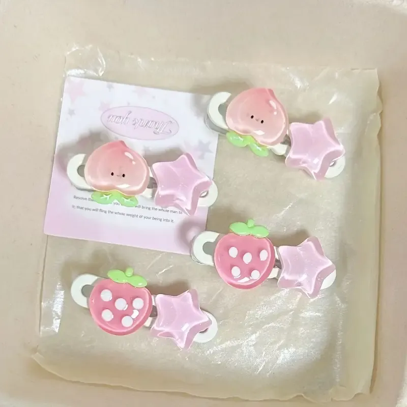Cute Style Peach Strawberry Star Hair Clips Set