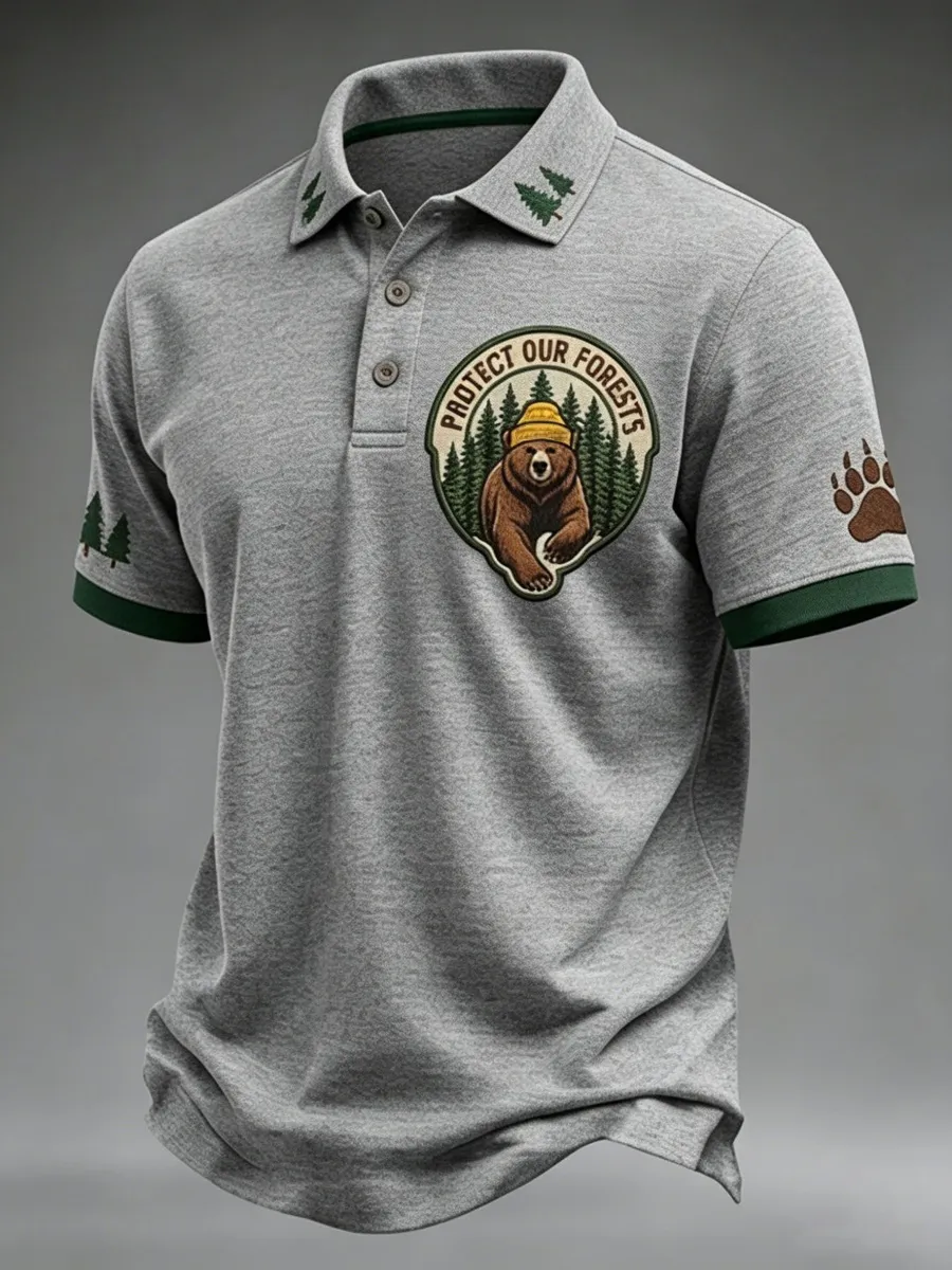 Protect Our Forests Resist Bear Pattern Men's Polo Shirt