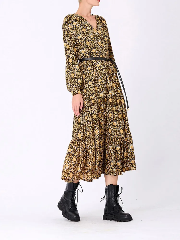 Floral V-Neck Long Sleeve Dress