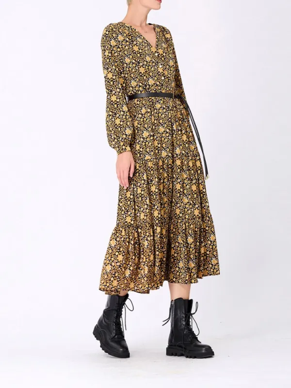Floral V-Neck Long Sleeve Dress