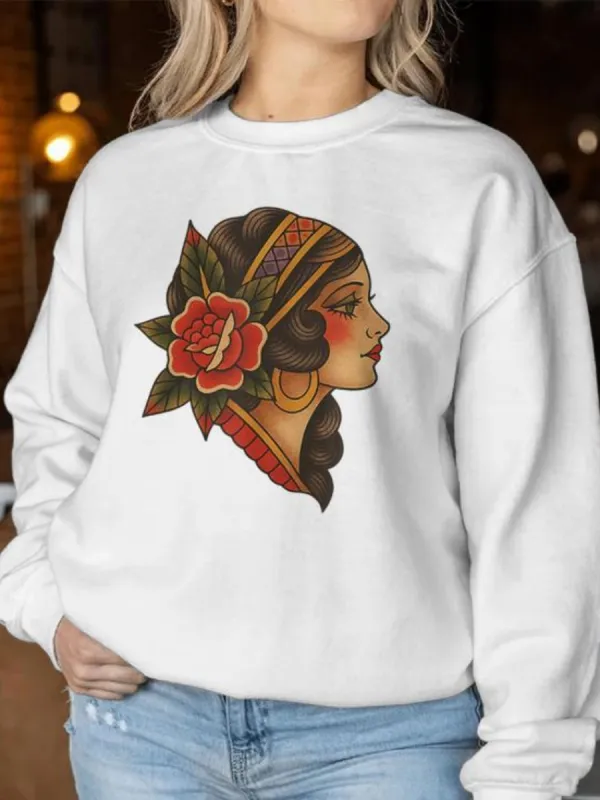 Vintage Portrait Art Printed Sweatshirt