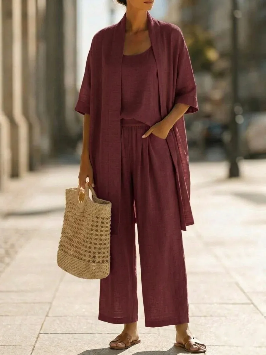 Minimalist Linen Cotton Three Piece Set - Suitable For Daily Wear