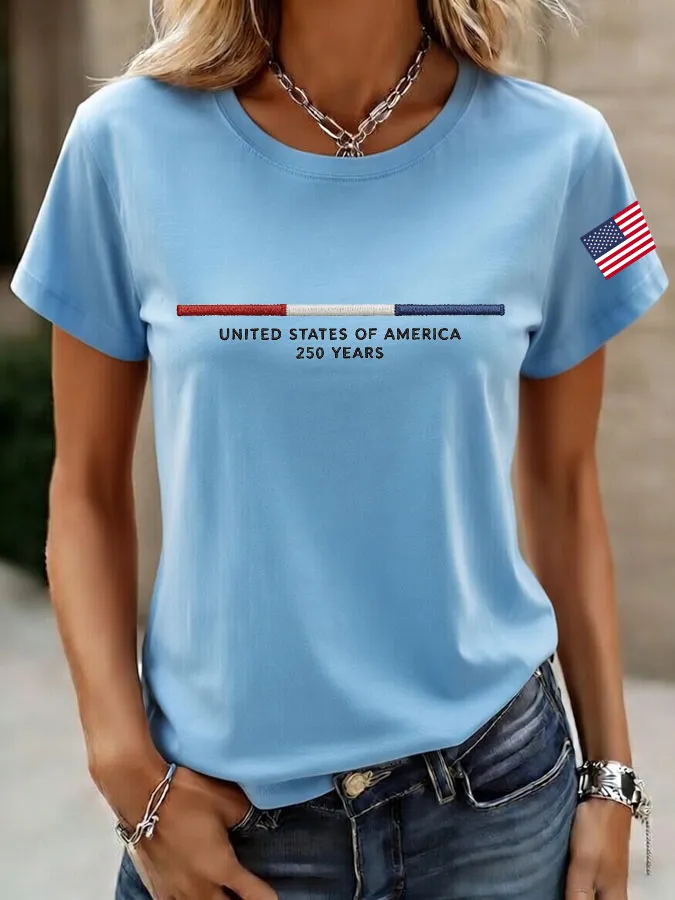 Women'S American Independence Day 250Th Anniversary Printed Round Neck Short Sleeve T-Shirt