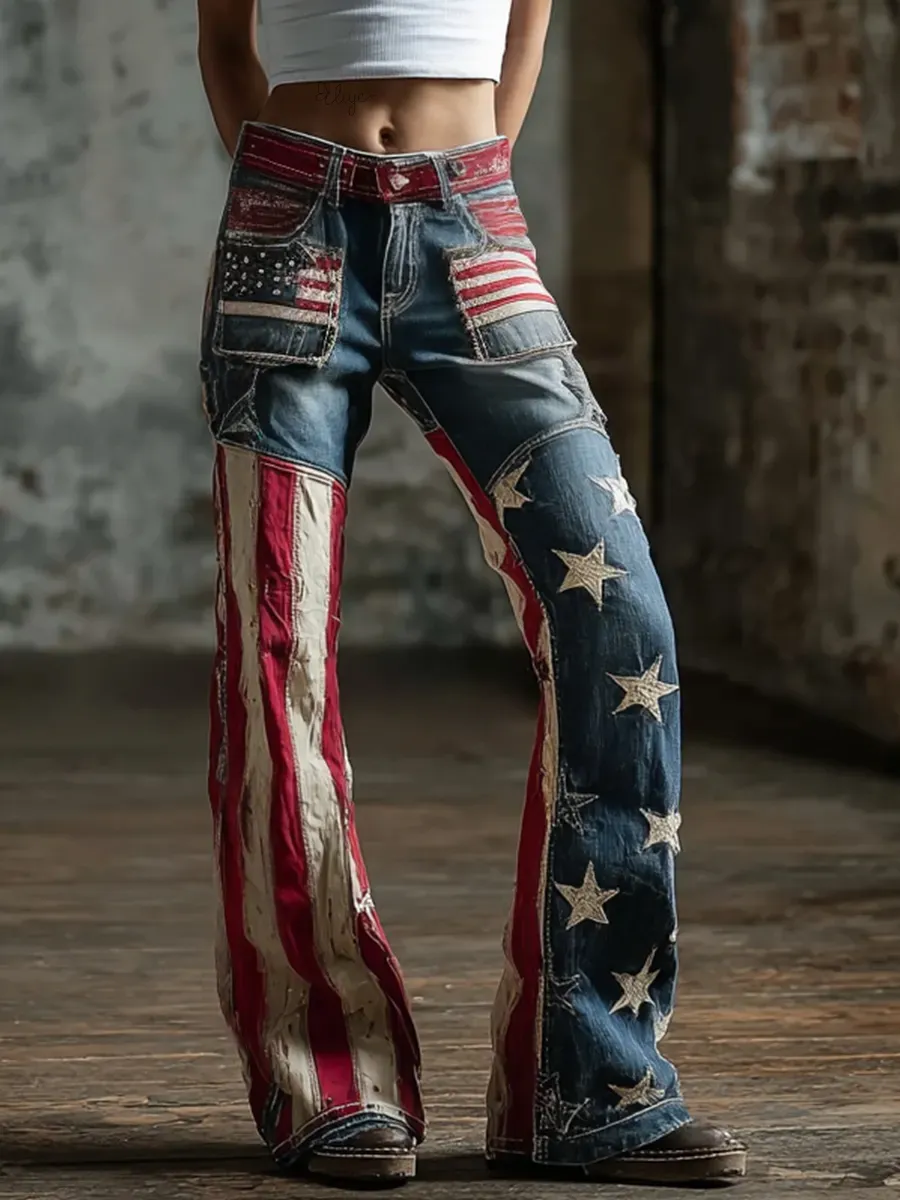 Women'S Retro Flower 250Th Anniversary Commemorative Casual Jeans