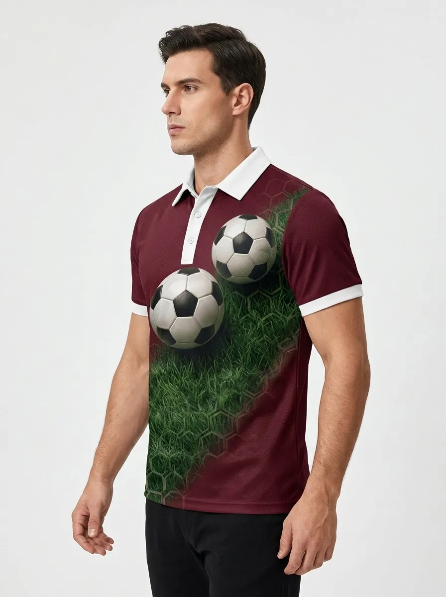 Men's Soccer Lover Grass Ball Pattern Printed Polo Shirt