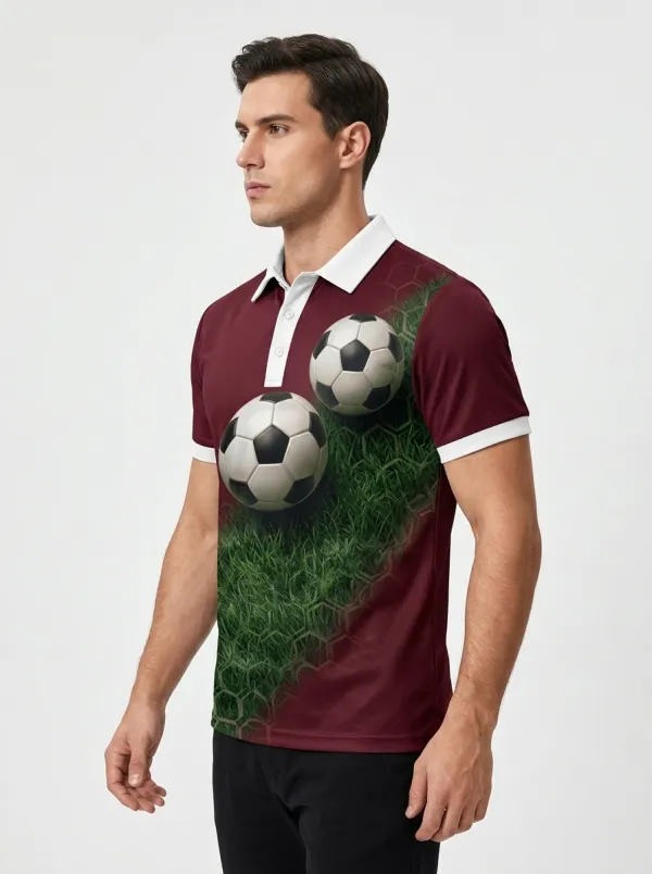 Men's Soccer Lover Grass Ball Pattern Printed Polo Shirt