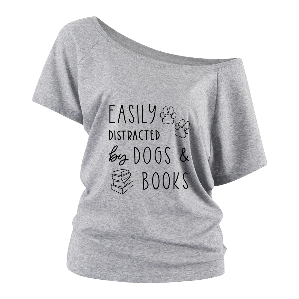  Dogs And Books Women Off Shoulder T-shirts