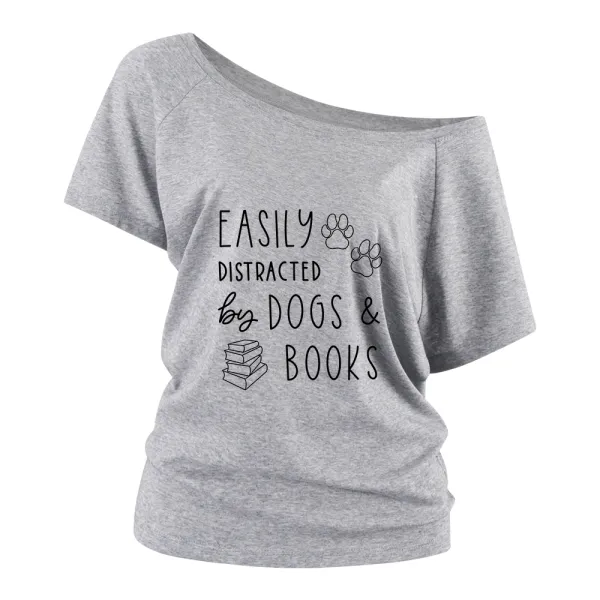  Dogs And Books Women Off Shoulder T-shirts