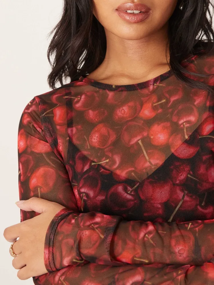 Cherry Print Round Neck Dress
