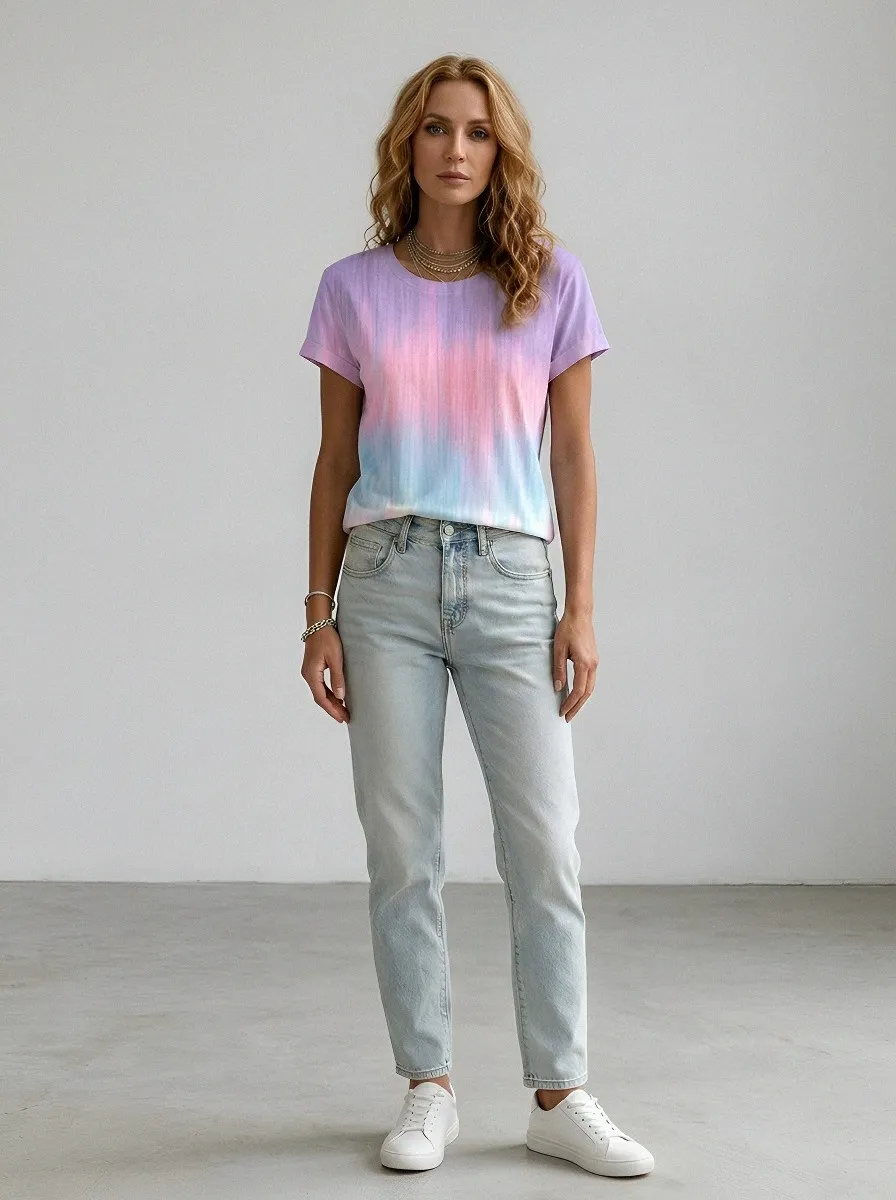 Women's Breast Cancer Awareness Pink Ribbon Gradient Printed T-shirt